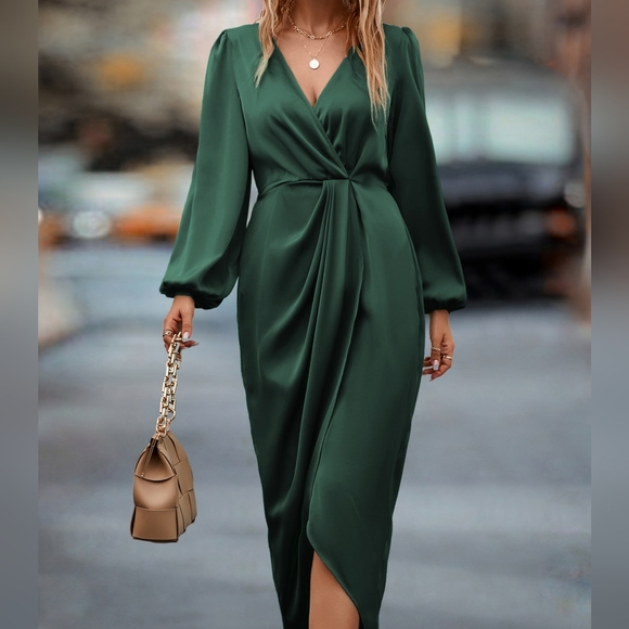 Dresses & Skirts - Sleeve Twist Front Wrap Hem Satin Dress